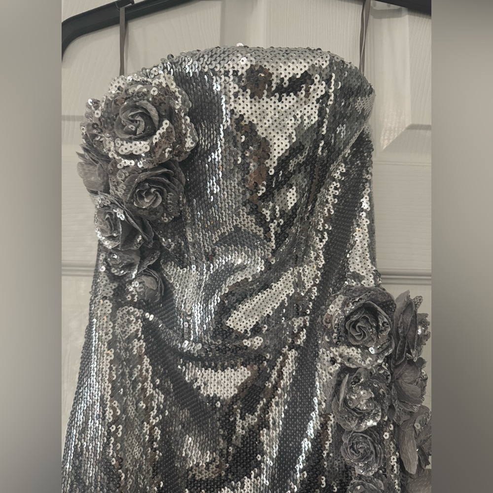Meshki Silver Sequin Strapless Midi Dress - Picture 4 of 5